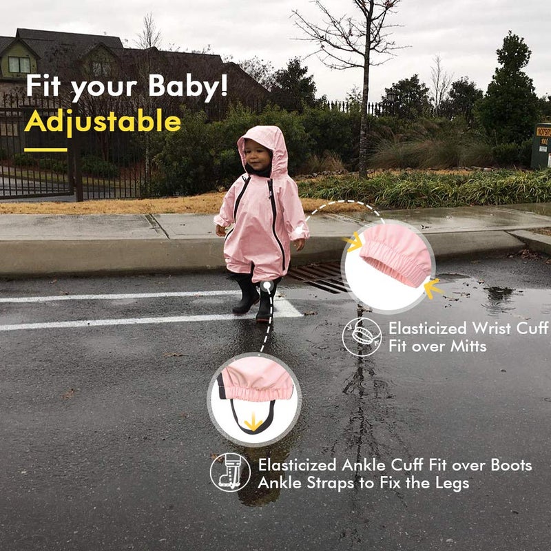 HAPIU Kids Toddler Rain Suit Muddy Buddy Waterproof Coverall,Pink,18M,Original - Image 3